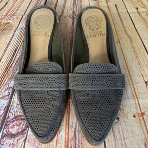 Vince Camuto Gray Suede Laser Cut Mules Sz 7M